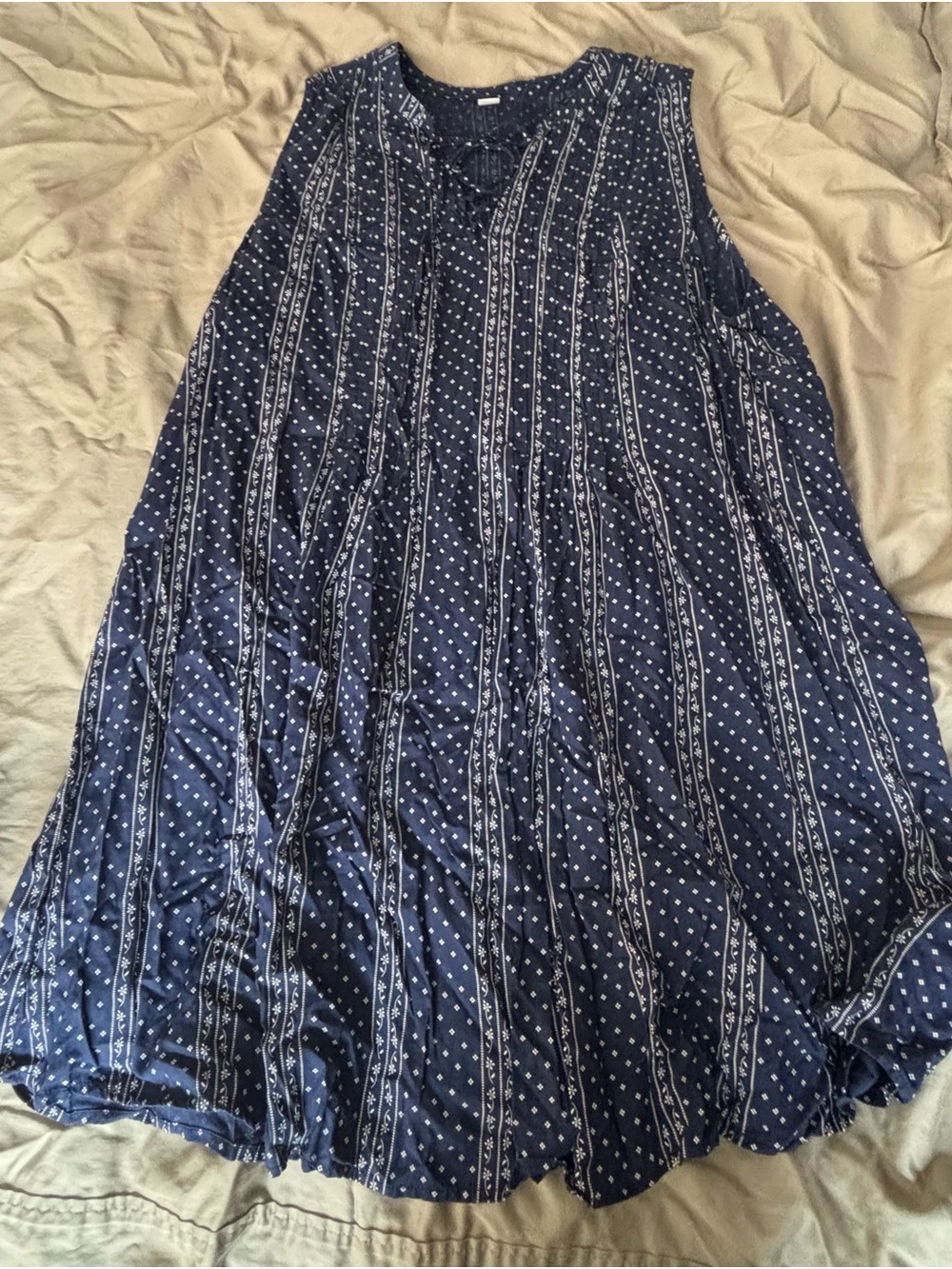 Navy Printed Sleeveless Swing Dress